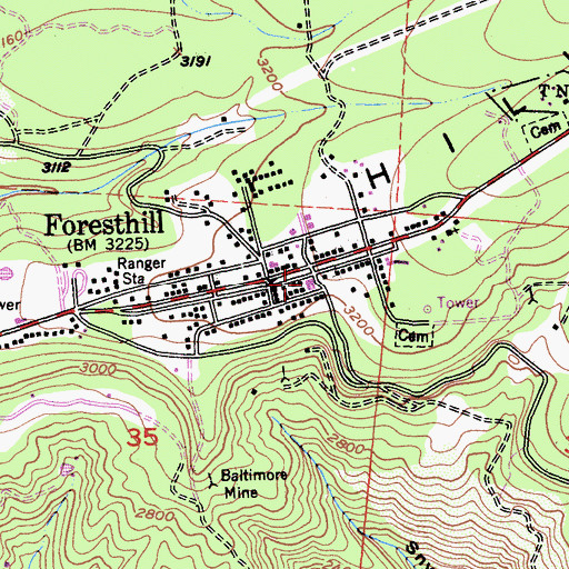 Topographic Map of Placer County Sheriff's Office Foresthill Substation, CA