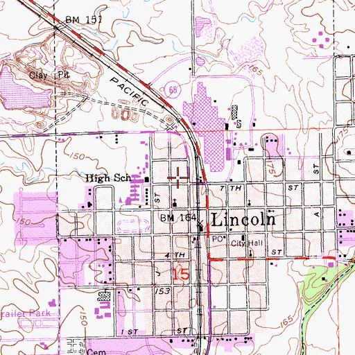 Topographic Map of Lincoln Police Department, CA