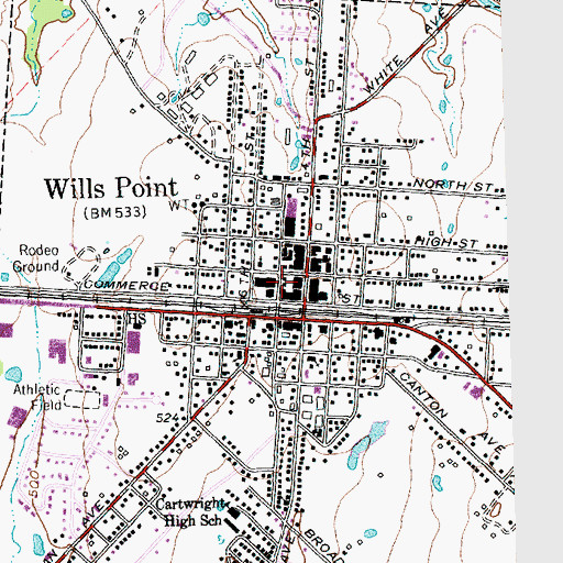 Topographic Map of Wills Point Police Department, TX