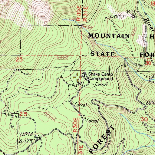 Topographic Map of Shake Camp Pack Station, CA