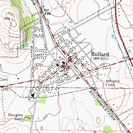 Topographic Map of Bullard Police Department, TX