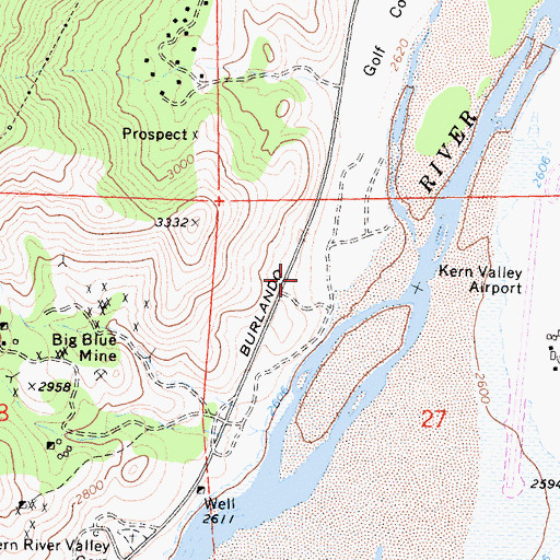 Topographic Map of Kern Valley Airport, CA