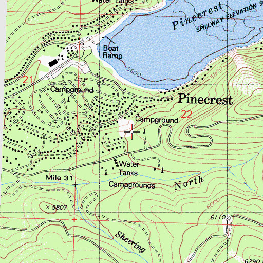 Topographic Map of Pioneer Trail Campground, CA