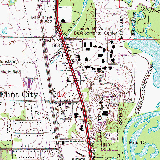 Topographic Map of Alabama State Troopers Troop B, AL