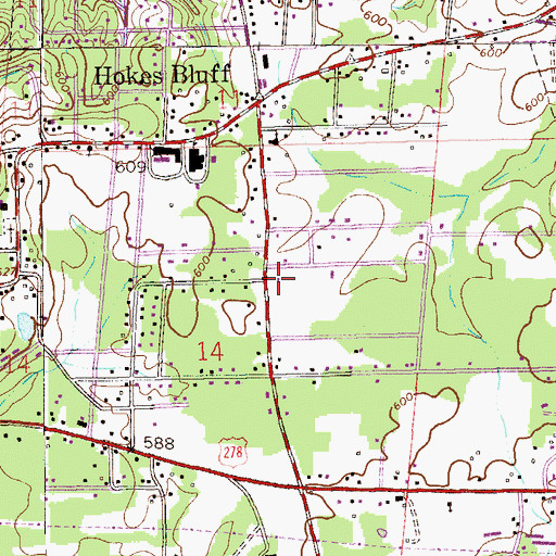 Topographic Map of Hokes Bluff Police Department, AL