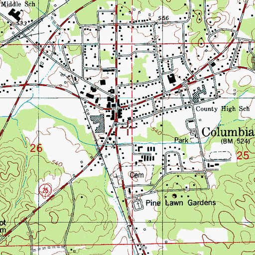 Topographic Map of Columbiana Police Department, AL