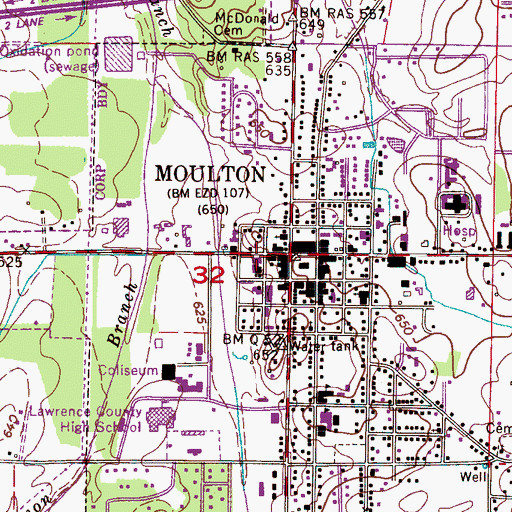 Topographic Map of Moulton Police Department, AL