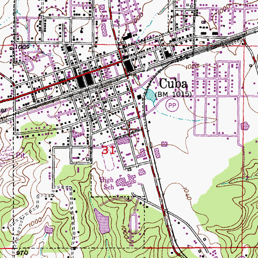 Topographic Map of Cuba Police Department, MO