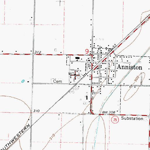 Topographic Map of Anniston Police Department, MO