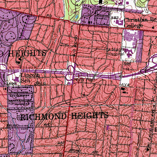 Topographic Map of Richmond Heights Police Department, MO