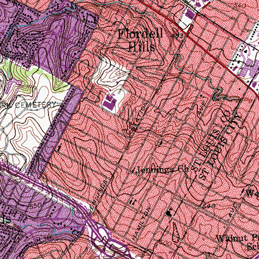 Topographic Map of Jennings Police Department, MO
