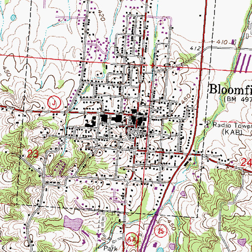 Topographic Map of Bloomfield Police Department, MO