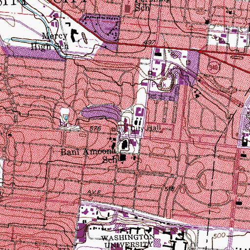 Topographic Map of University City Police Department, MO