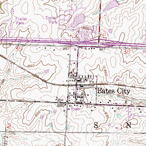 Topographic Map of Bates City Police Department, MO