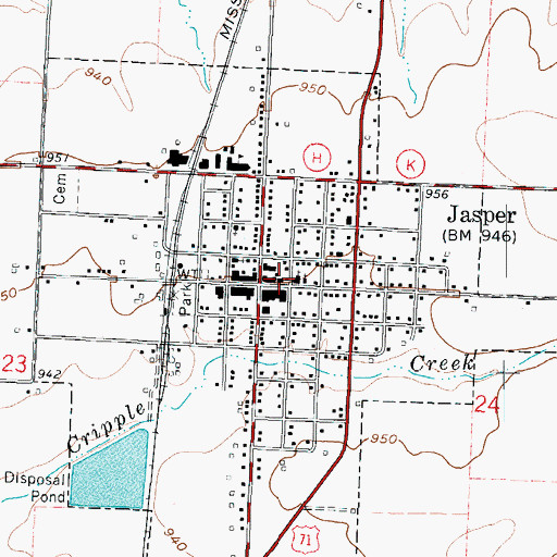 Topographic Map of Jasper Police Department, MO