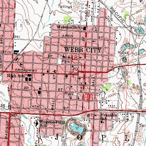 Topographic Map of Webb City Police Department, MO