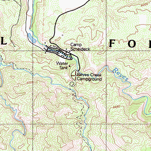 Topographic Map of Reyes Campground, CA