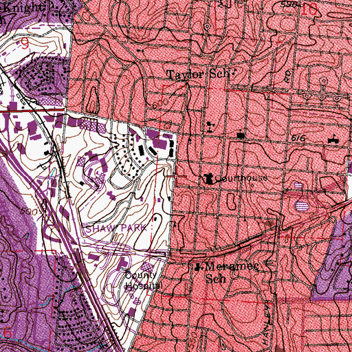 Topographic Map of Clayton Police Department, MO