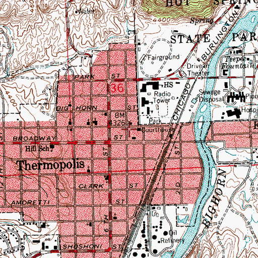 Topographic Map of Thermopolis Police Department, WY