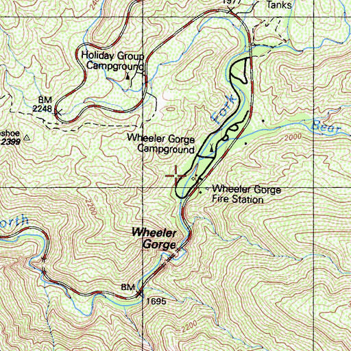 Topographic Map of Wheeler Gorge Campground, CA