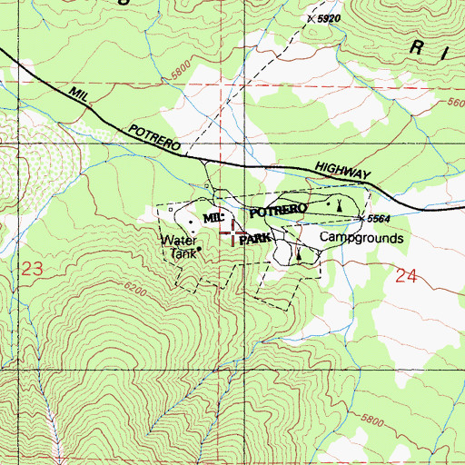 Topographic Map of Mil Potrero Organization Campground, CA