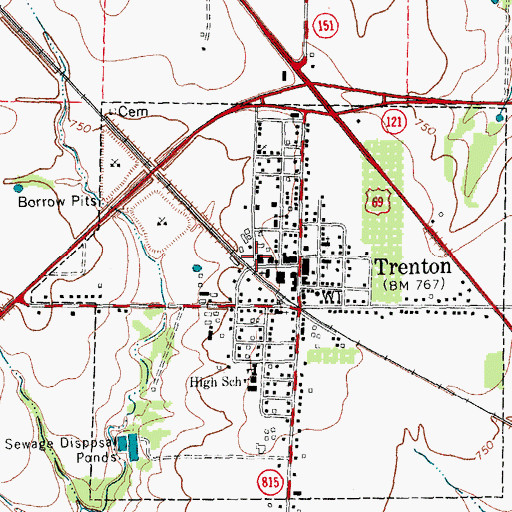 Topographic Map of Trenton City Hall, TX