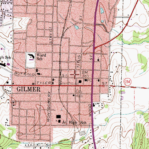 Topographic Map of Gilmer City Hall, TX