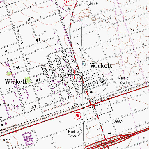 Topographic Map of Wickett City Hall, TX