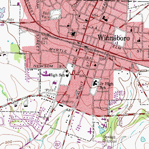 Topographic Map of Winnsboro City Hall, TX