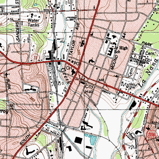 Topographic Map of Nacogdoches City Hall, TX