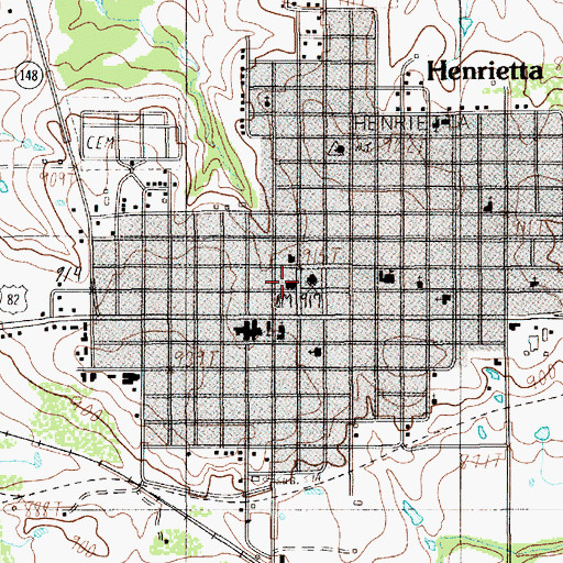 Topographic Map of Henrietta City Hall, TX