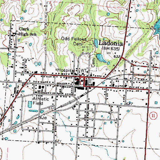 Topographic Map of Ladonia City Hall, TX