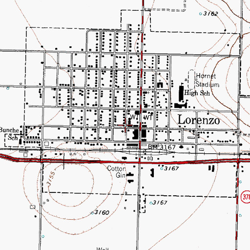 Topographic Map of Lorenzo City Office, TX