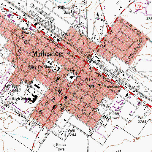 Topographic Map of Muleshoe City Hall, TX