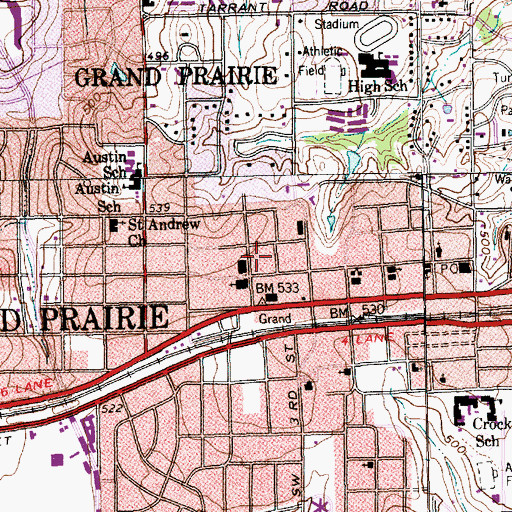Topographic Map of Grand Prairie City Hall, TX