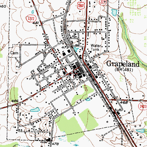 Topographic Map of Grapeland City Hall, TX
