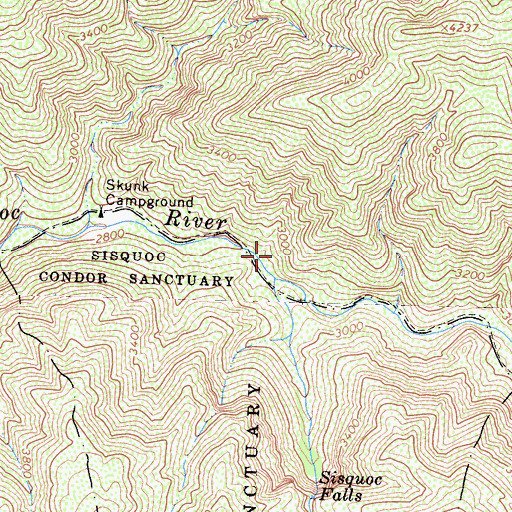 Topographic Map of Mansfield Rustic Campground, CA