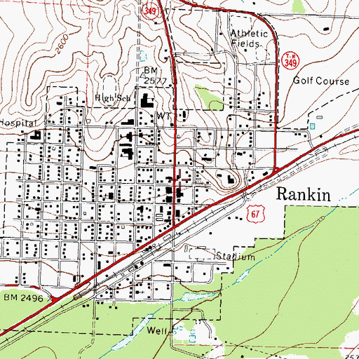 Topographic Map of Rankin City Hall, TX