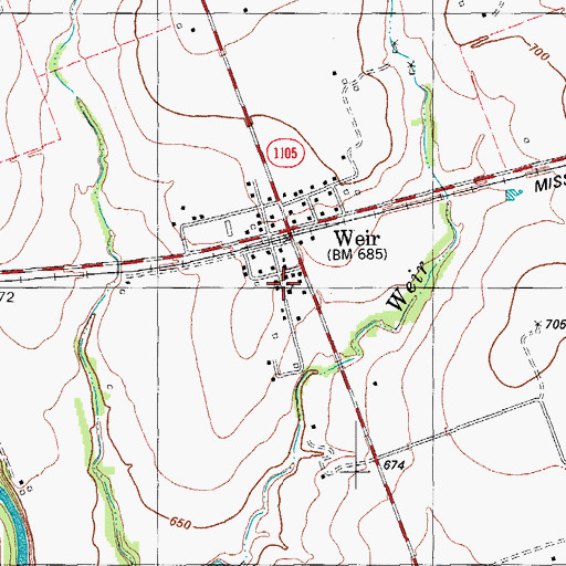 Topographic Map of Weir City Hall, TX