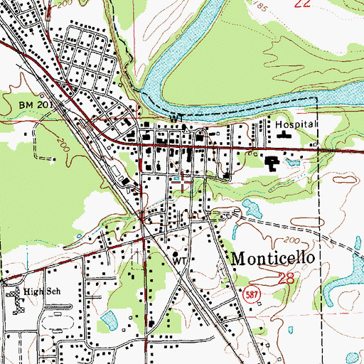 Topographic Map of Monticello Police Department, MS