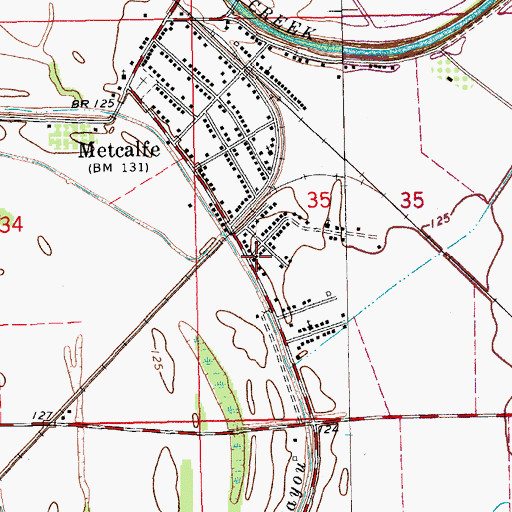 Topographic Map of Metcalfe Police Department, MS