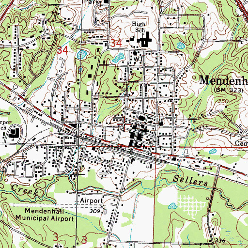 Topographic Map of Mendenhall City Police Department, MS