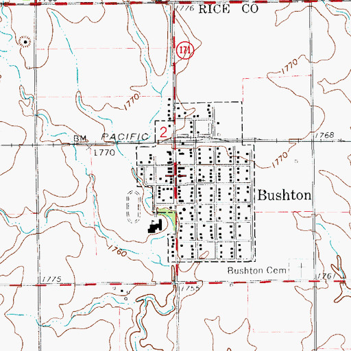 Topographic Map of Bushton Police Department, KS