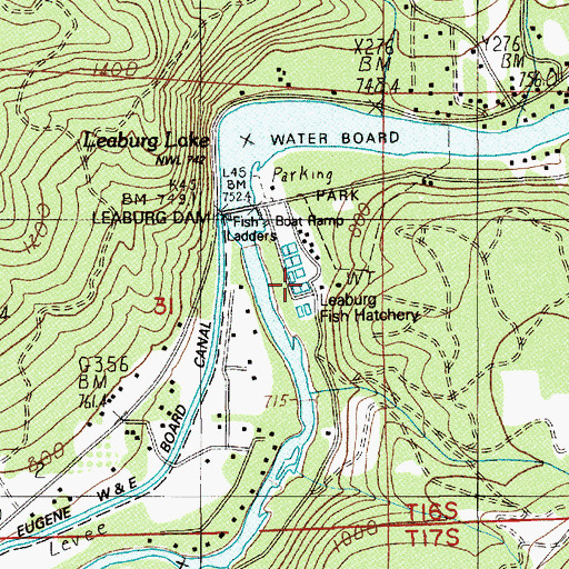 Topographic Map of Leaburg Fish Hatchery, OR