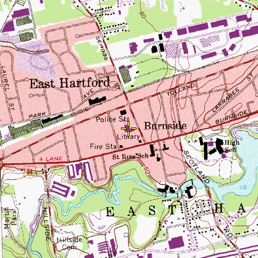 Topographic Map of East Hartford Police Department, CT