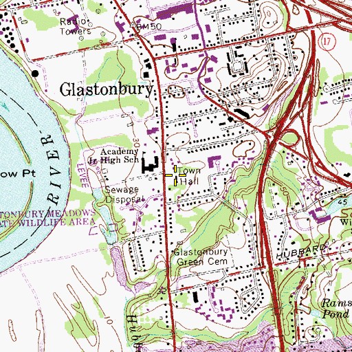 Topographic Map of Glastonbury Police Department, CT