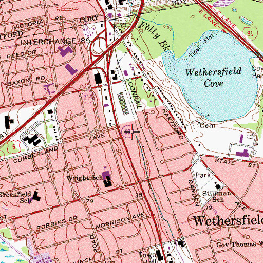 Topographic Map of Wethersfield Police Department, CT