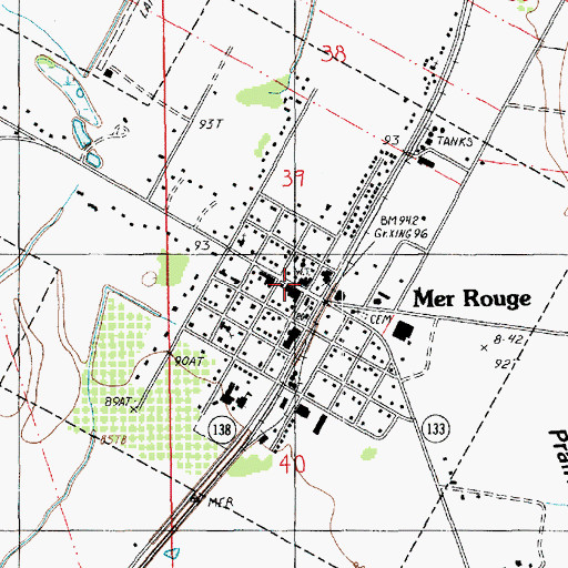 Topographic Map of Mer Rouge Police Department, LA