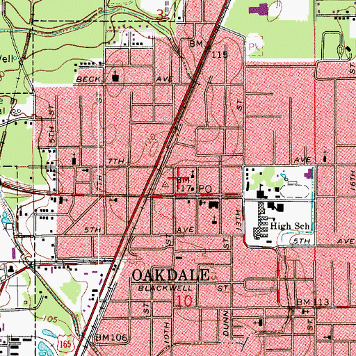 Topographic Map of Oakdale Police Department, LA