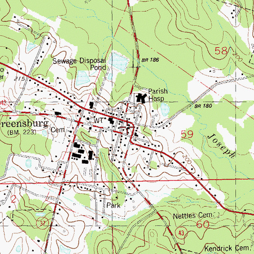 Topographic Map of Saint Helena Parish Jail, LA